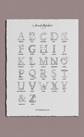 Letterpress-style alphabet poster with illustrations on a beige background