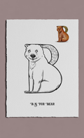 Illustration of a polar bear with a decorative 'B' on a beige background