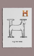Letter 'H' shaped like a horse on a white background with a brown border