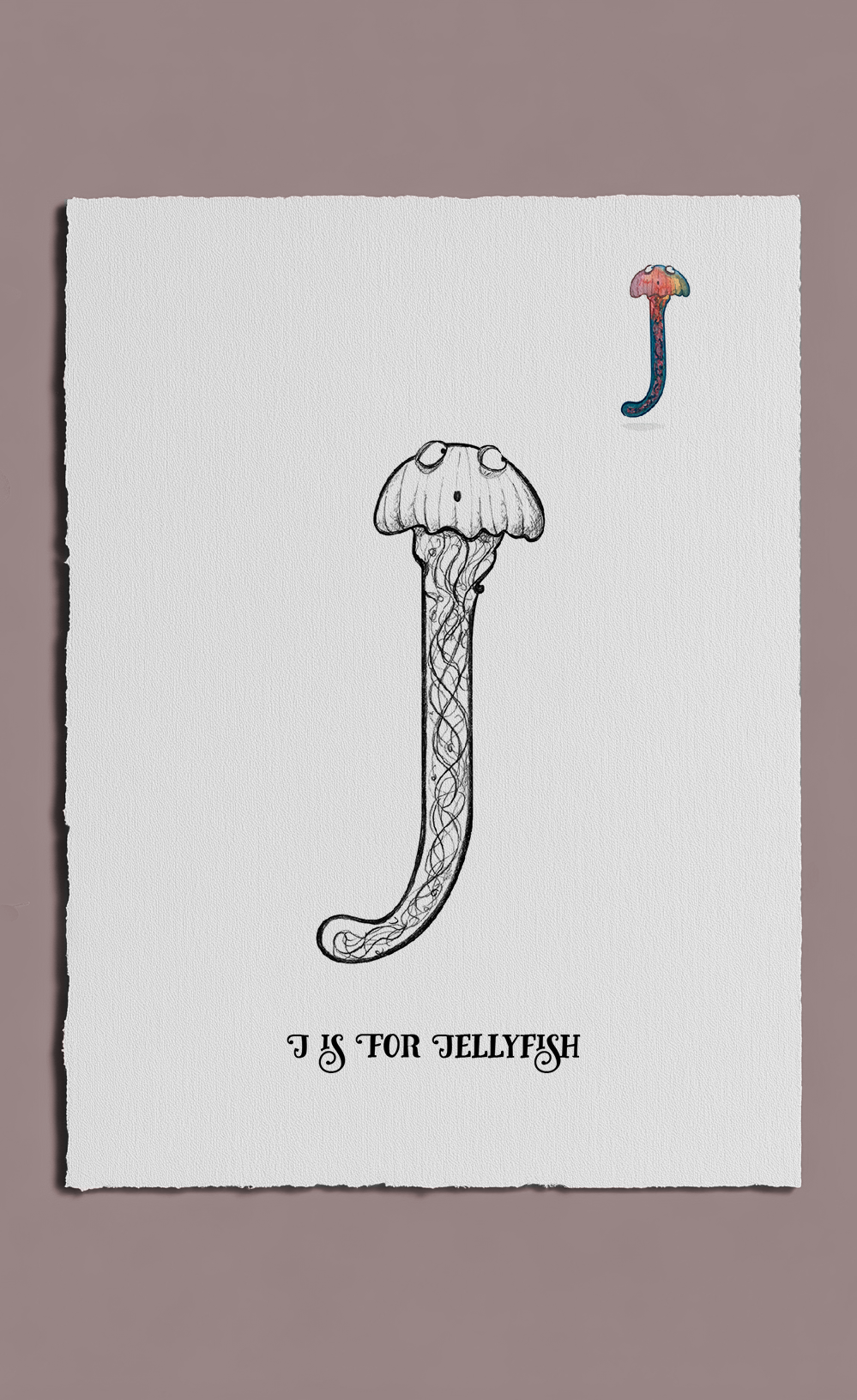 Illustration of a jellyfish with the letter 'J' above it on a white background.