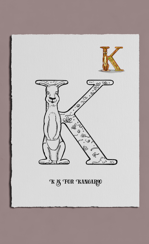 Illustration of the letter K for kangaroo