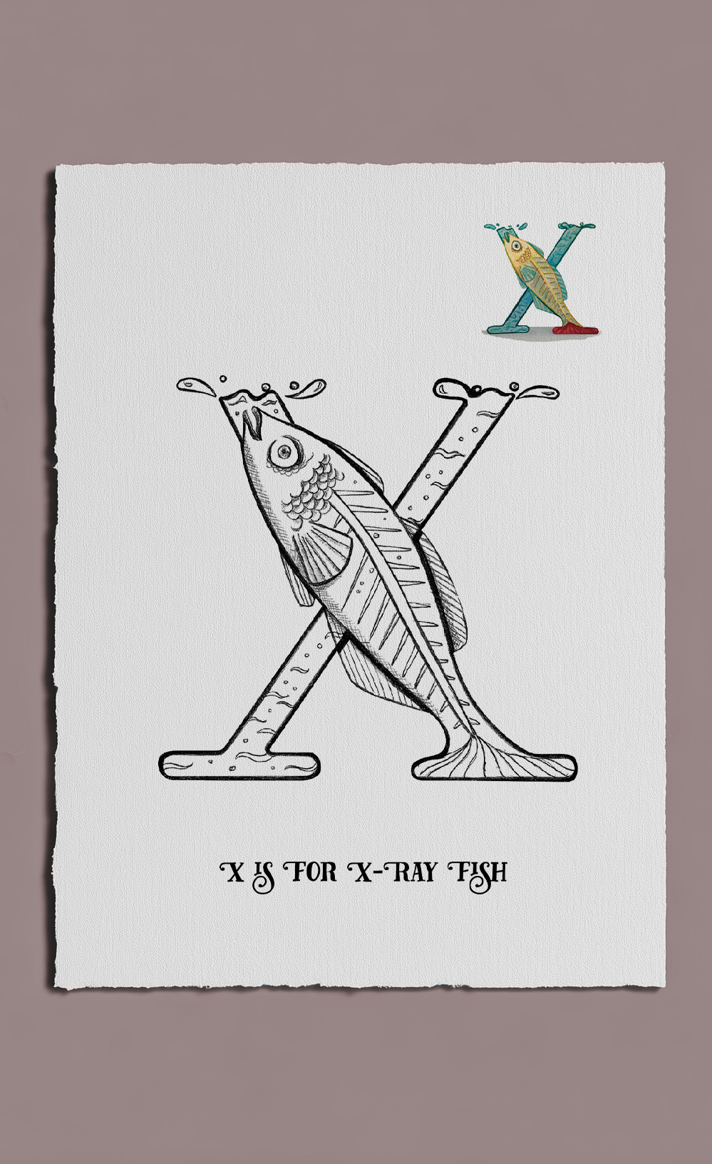 Letter 'X' with an illustration of an x-ray fish on a white background