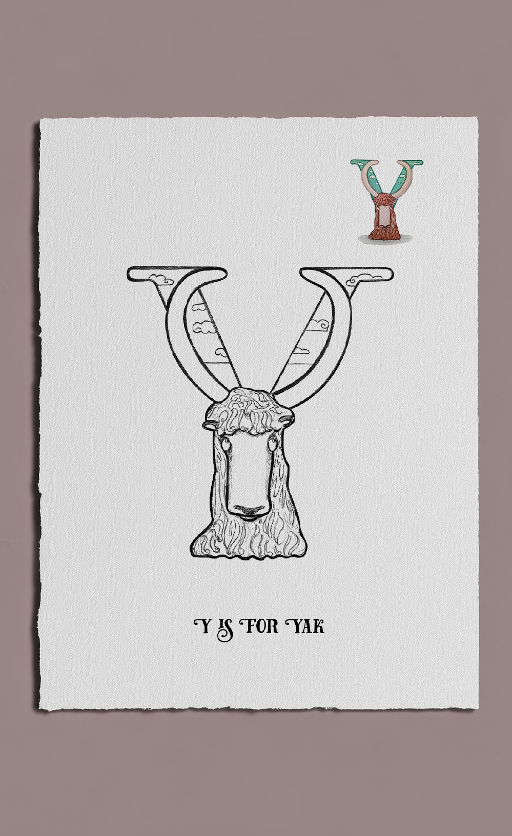 Letter 'Y' with a yak illustration on a white background