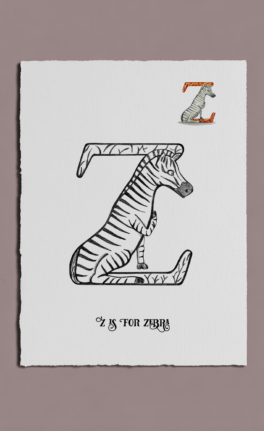 Letter Z with zebra illustration on a white background