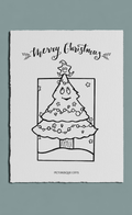 Black and white Christmas tree illustration with 'Merry Christmas' text on a light gray background