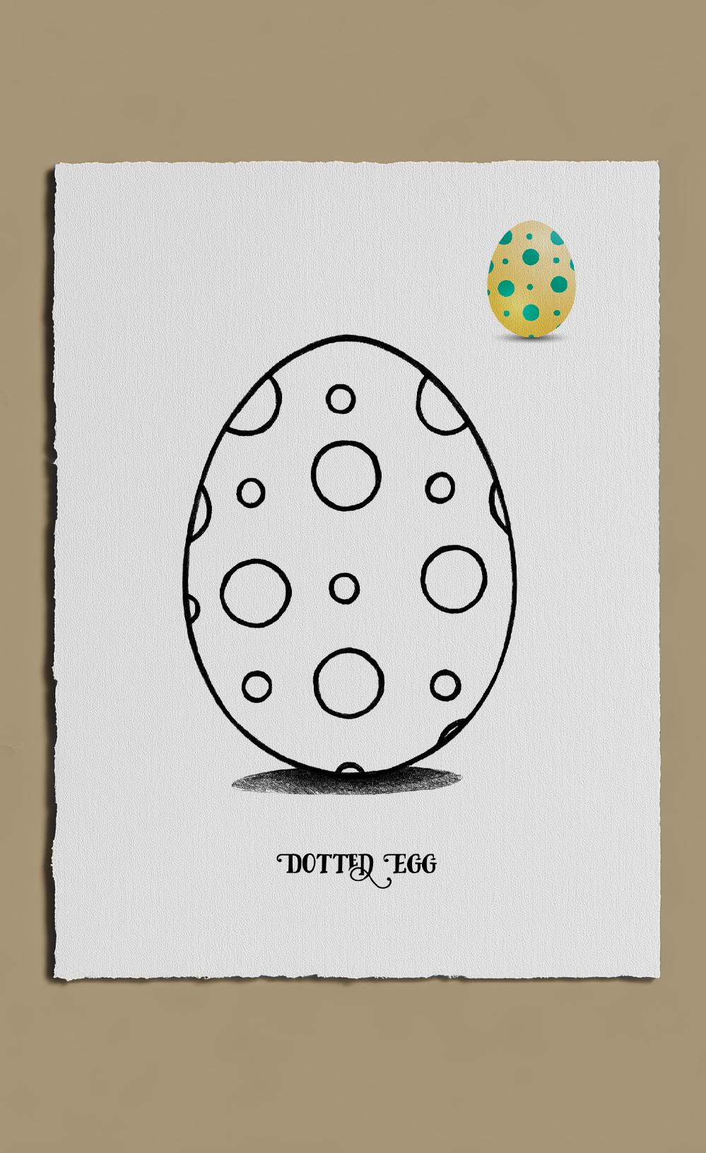 Illustration of a dotted egg on a white card with a brown background