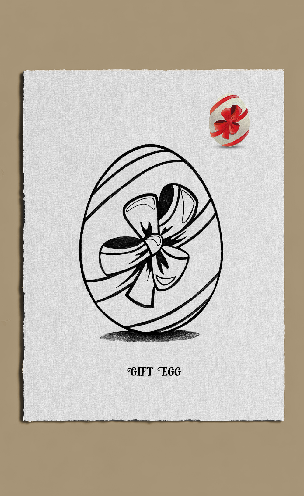 Illustration of a gift-wrapped egg with a bow on a white background