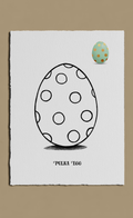 Polka dot Easter egg illustration on a white background with a beige border