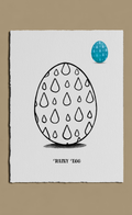 Illustration of a 'Rainy Egg' with a blue water droplet on a beige background