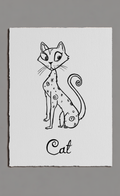 Black and white illustration of a cat on a white background