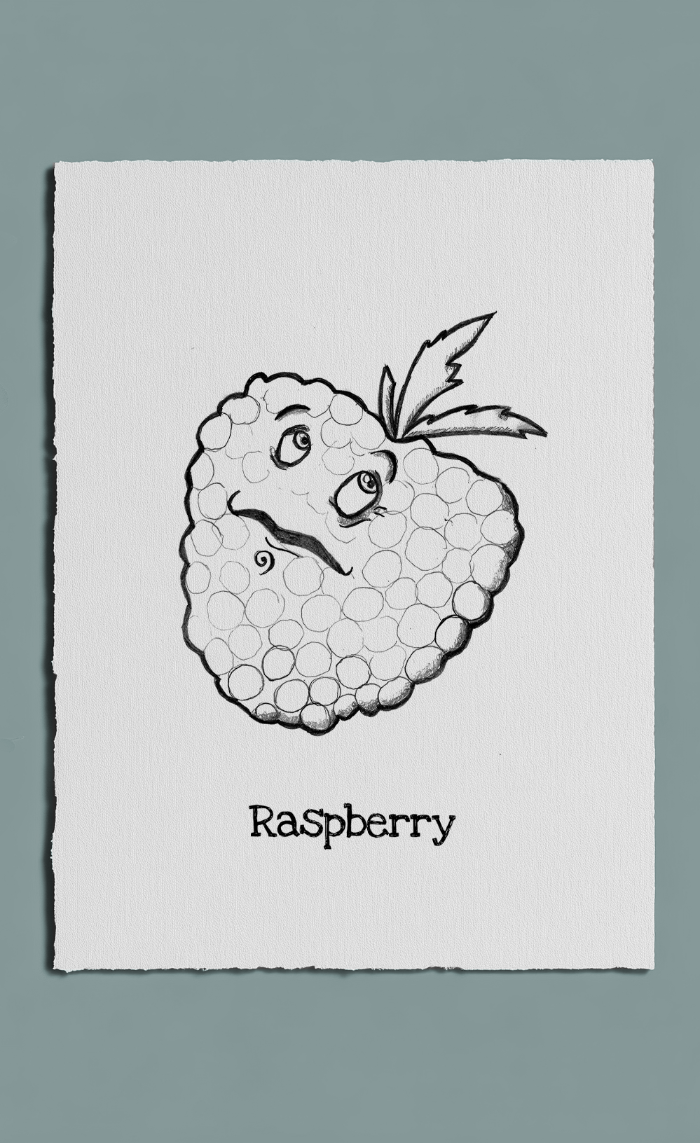 Illustration of a raspberry with a face on a white background