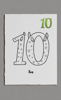 Illustration of the number '10' with a monster design on a white background