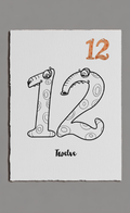 Number 12 with a snake design on a white background