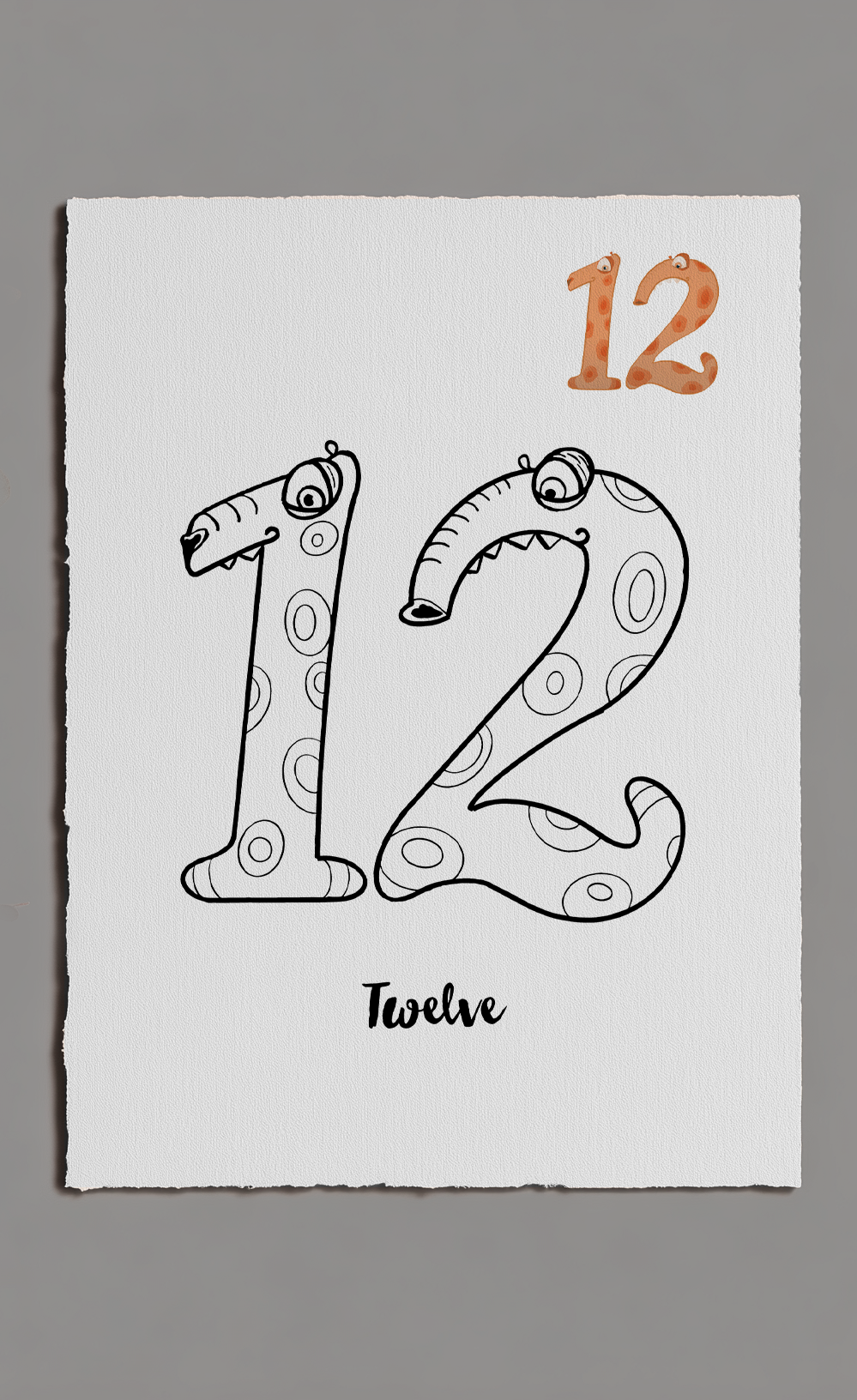 Number 12 with a snake design on a white background