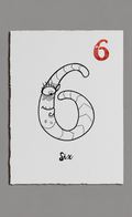 Illustration of a number six with a worm-like design on a white background