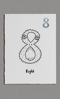 Number 8 design with eyes on a white background