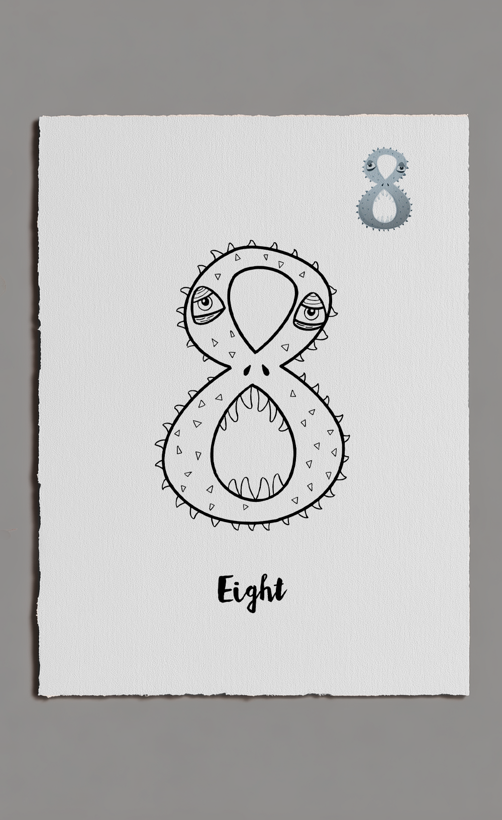 Number 8 design with eyes on a white background