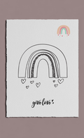 Poster with a rainbow and hearts design on a light gray background