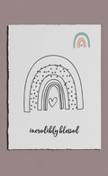 Poster with rainbow design and 'incredibly blessed' text on a light gray background