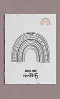 Poster with a black rainbow and text 'Unlock your creativity' on a white background
