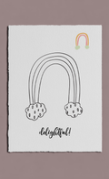 Poster with two rainbows and the word 'delightful!' on a plain background