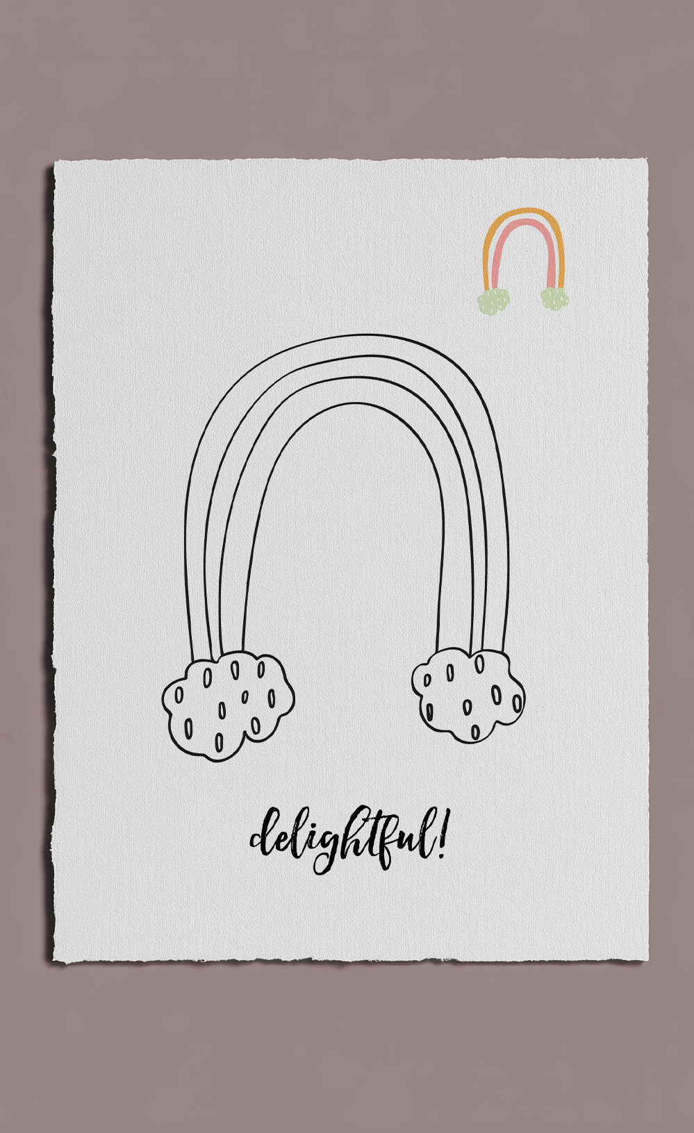 Poster with two rainbows and the word 'delightful!' on a plain background