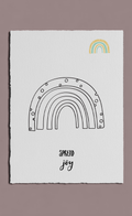 Poster with a rainbow design and 'Spread Joy' text on a white background