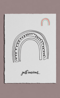 Poster with a black outline of a rainbow and the text 'just curious...' on a white background.