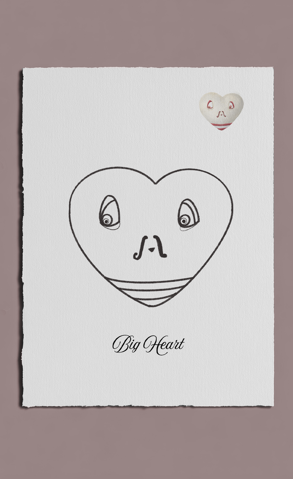 Heart-shaped face drawing with 'Big Heart' text on a white background