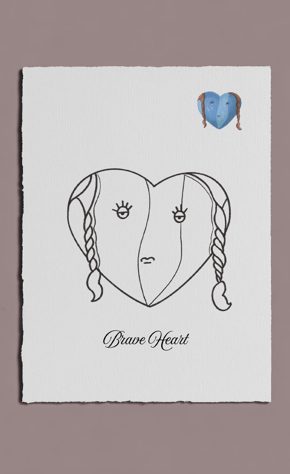Illustration of a heart-shaped face with braided hair and a blue heart icon on a white background.