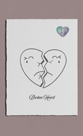 Illustration of a broken heart with a purple heart above on a white background