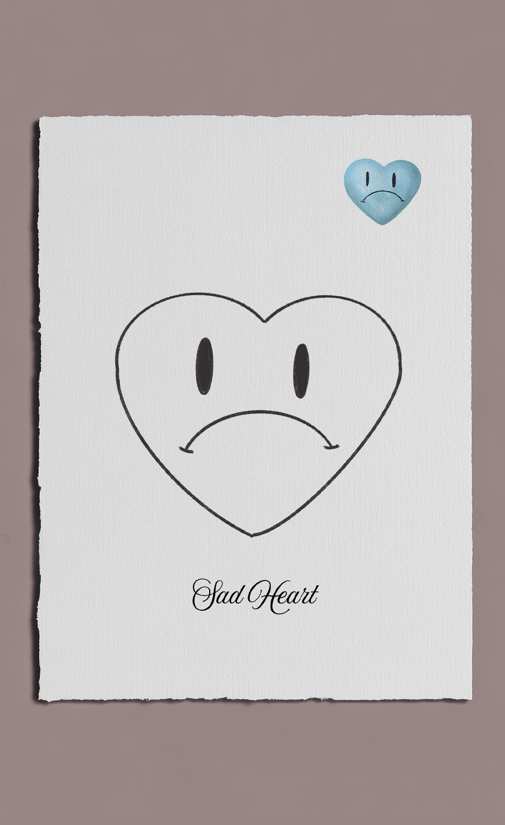 Illustration of a sad heart with a blue heart above it on a white background