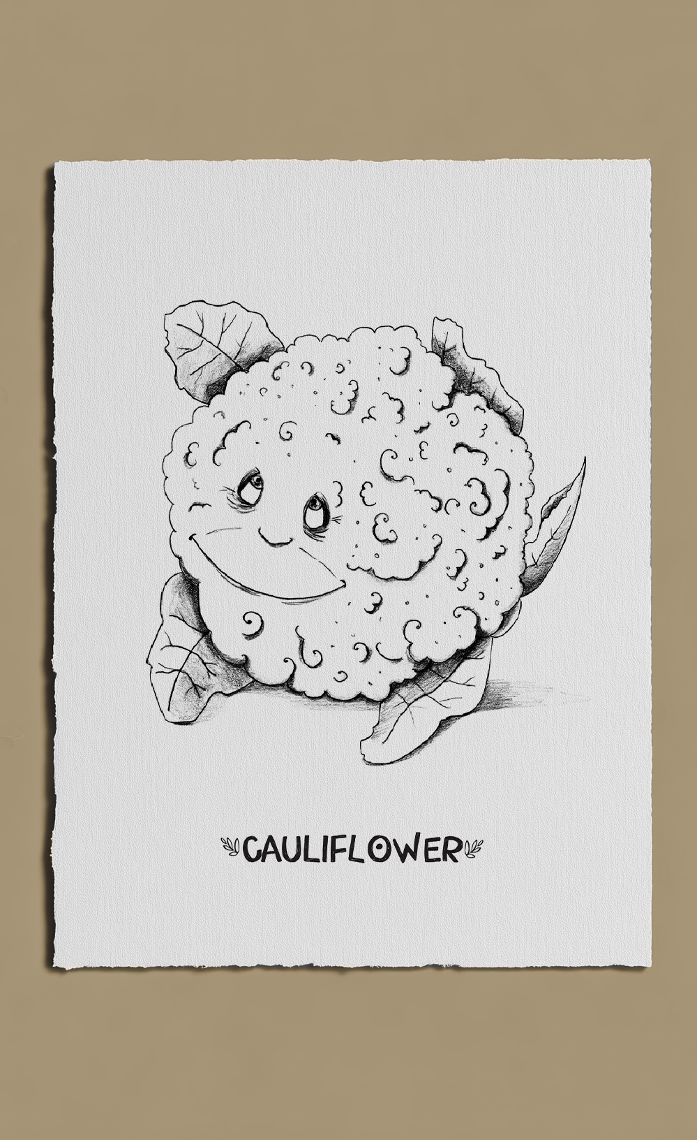Illustration of a smiling cauliflower on a white background