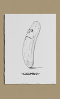 Cartoon cucumber with a face on a white background
