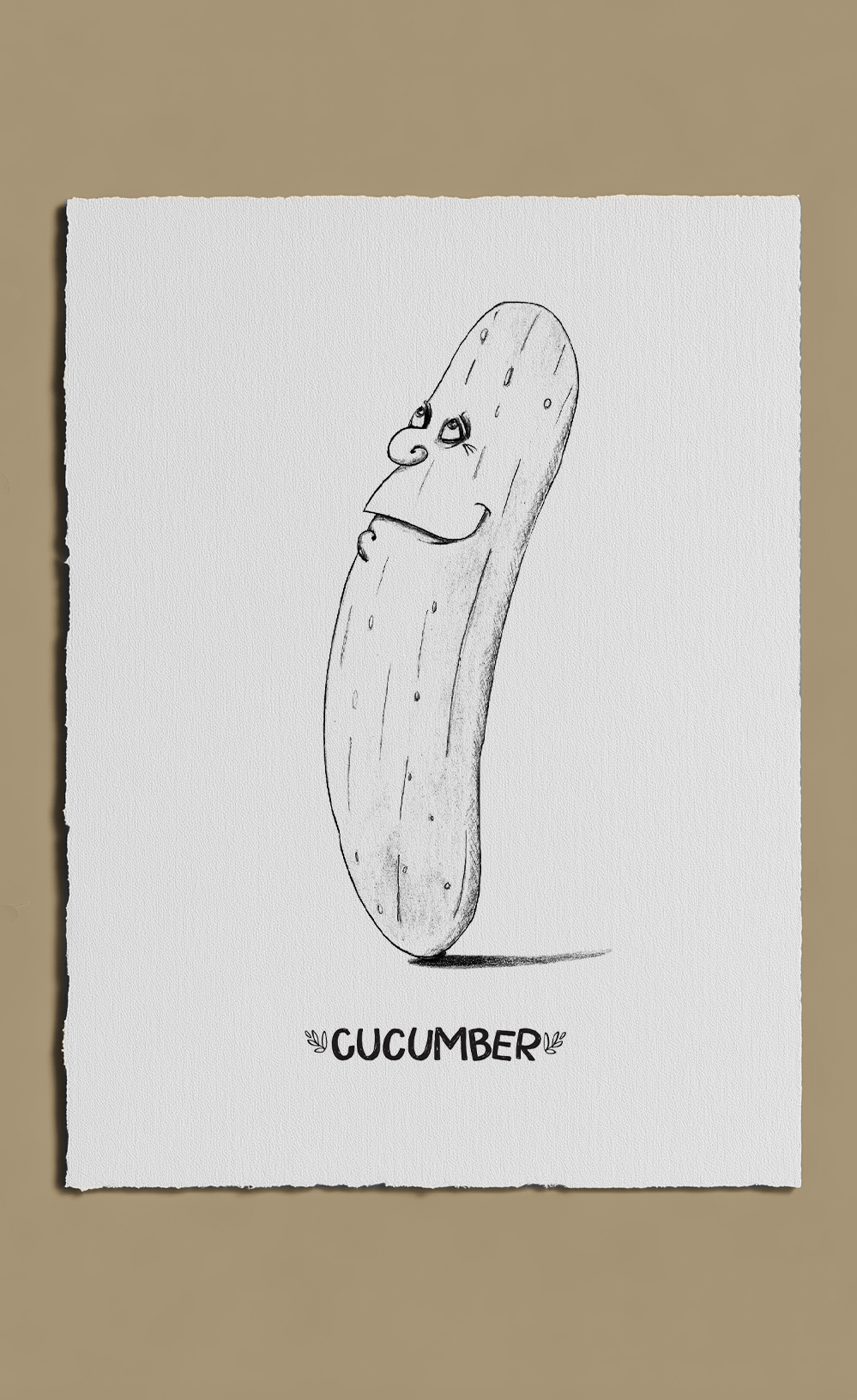 Cartoon cucumber with a face on a white background