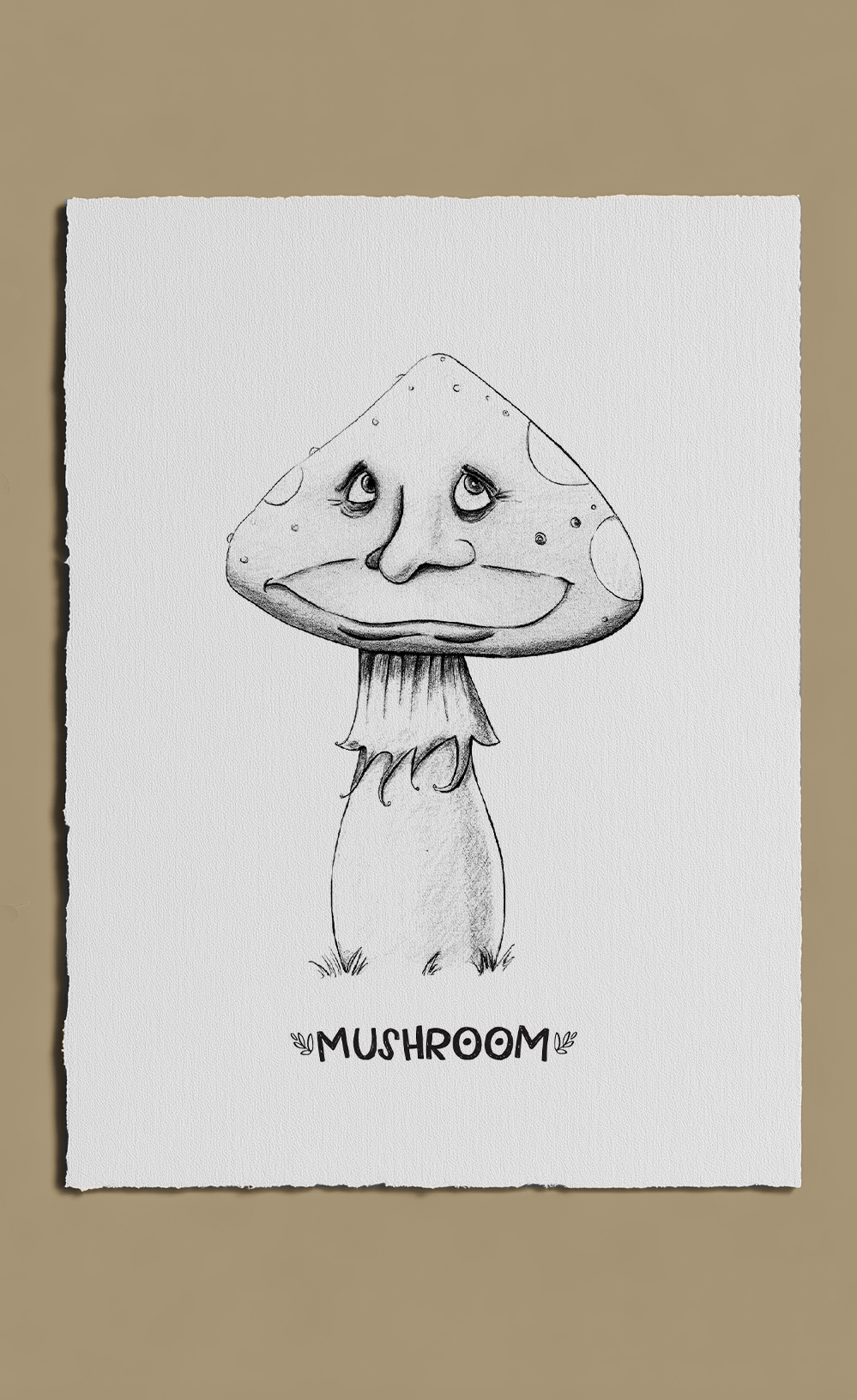Illustration of a mushroom with facial features on a white background