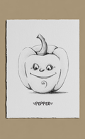 Pencil drawing of a smiling pepper on a white background