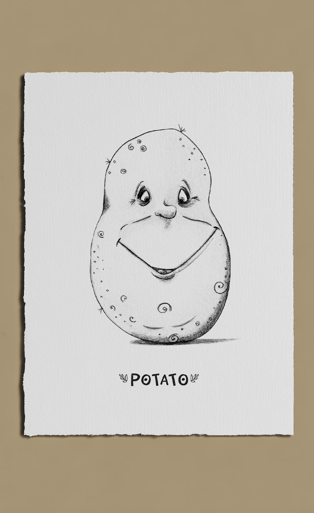Cartoon potato with a smiling face on a white background
