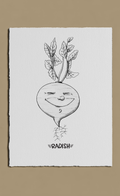 Illustration of a radish with a smiling face on a white background